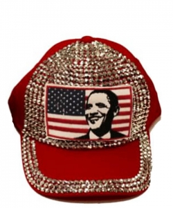 Obama Rhinestone Bling Cap QC401BB RED